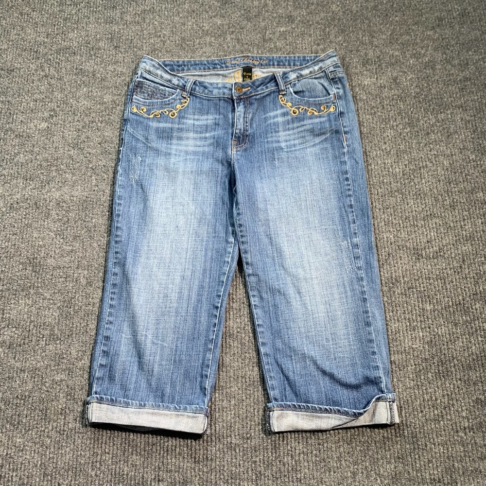 G Unit Jeans Womens 13 Blue Denim Capri‎ Cuffed Straight Baggy Hip Hop Mid 34x19